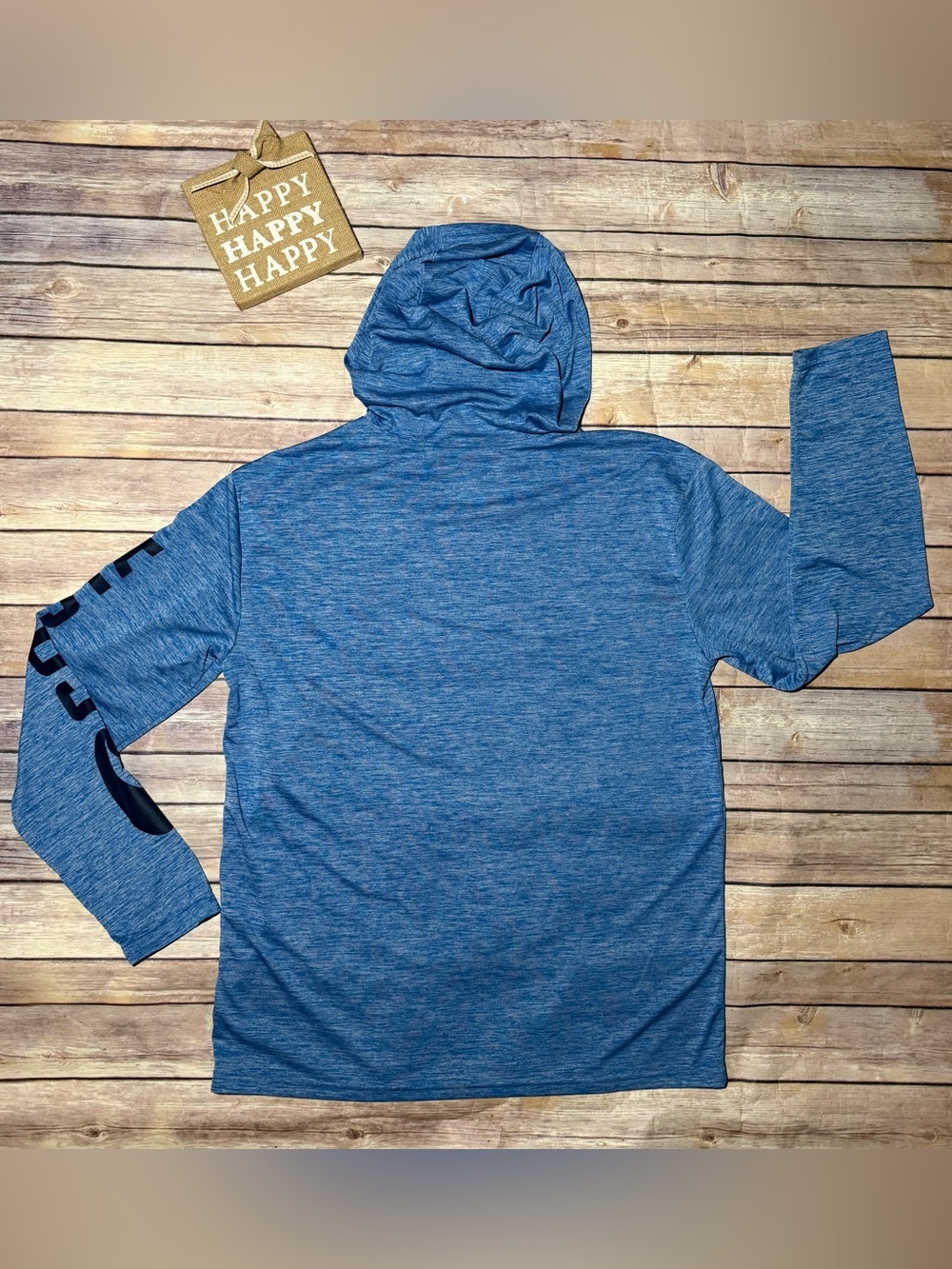 Costa Heathered Blue Hooded Performance Shirt with Logo Sleeve size M - Picture 5 of 10
